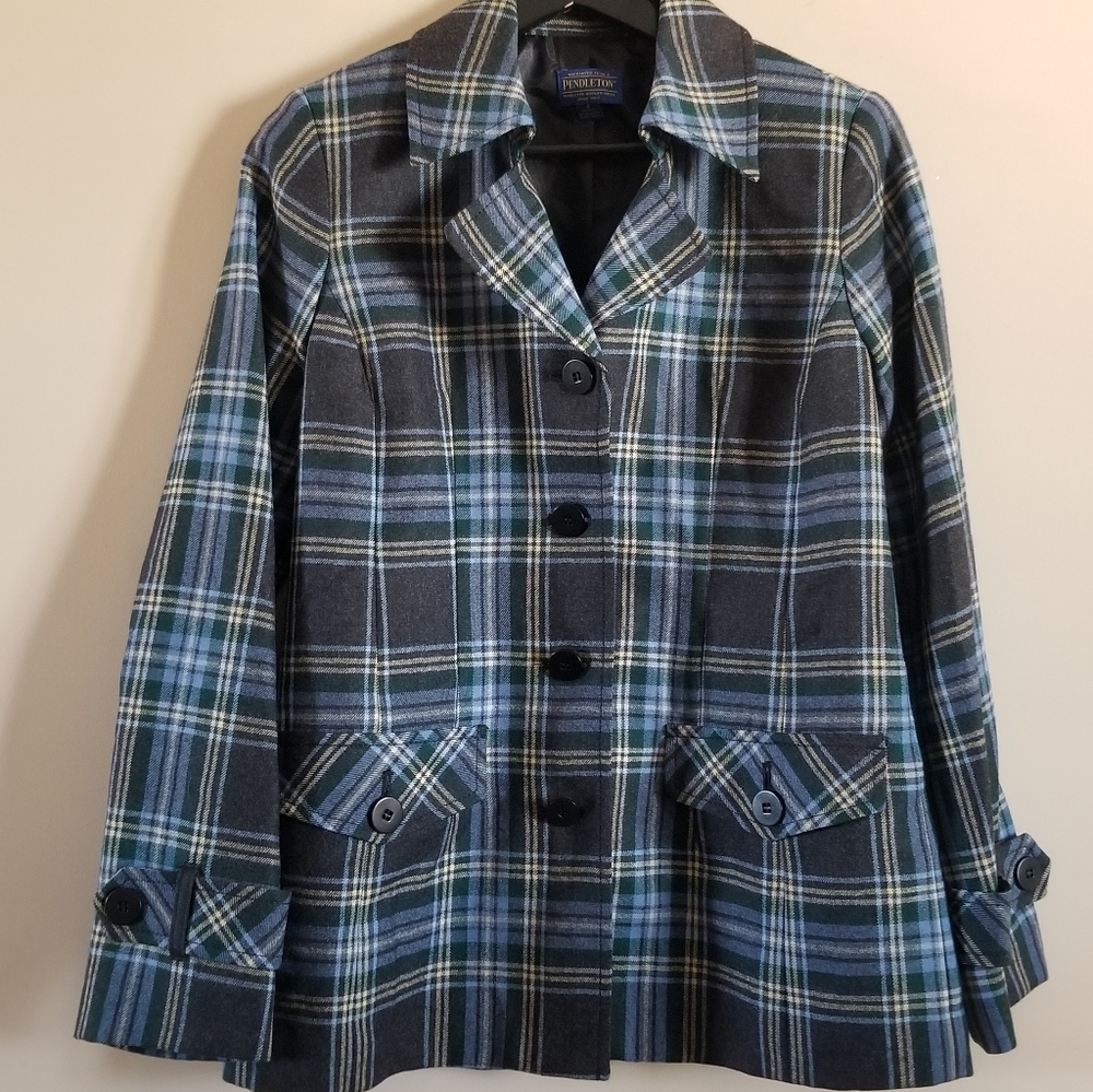 Pendleton plaid wool button up jacket size 4 Blue
